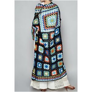 POL Granny Square Crochet Open Front Loose Fit Duster Cardigan Size L= 10/12